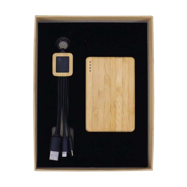 Personalized Bamboo Technology Gift Sets - Bamboo Charging Cable, Bamboo Power Bank 5000 mAh