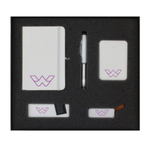 Personalized Gift sets - A6 Notebook, Pen, Powerbank, Phone Stand, USB