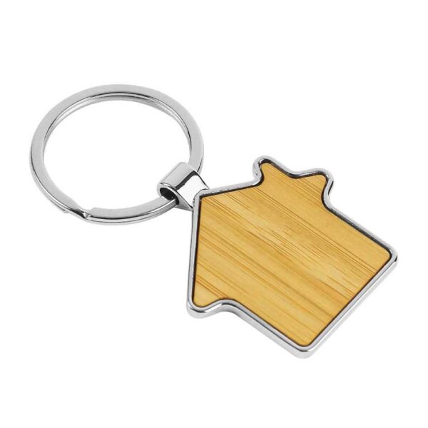 Personalized Bamboo and Metal Keychain House