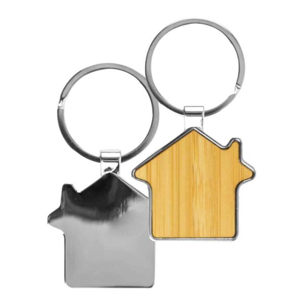 Personalized Bamboo and Metal Keychain House