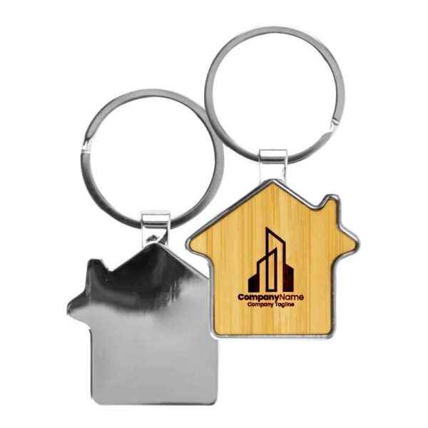 Personalized Bamboo and Metal Keychain House