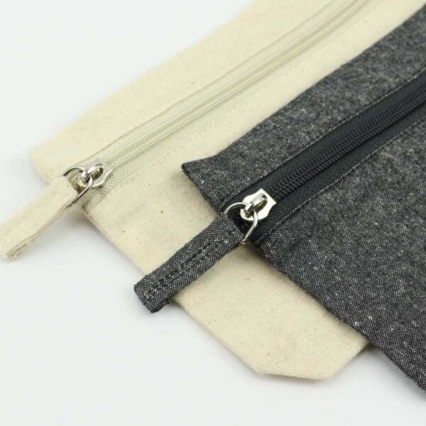 Personalized Natural Cotton Pouches with front Zipper Closure