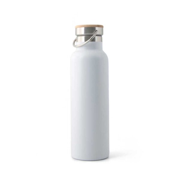 White Double Wall Thermal Water Bottle with Bamboo Lid