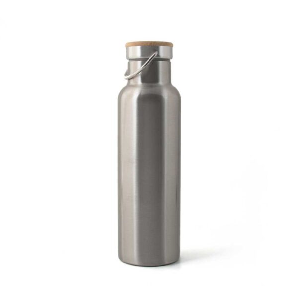 Silver Double Wall Thermal Water Bottle with Bamboo Lid