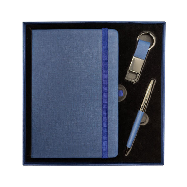 Premium Gift Set with Fabric Notebook, Metal Pen & Keyring