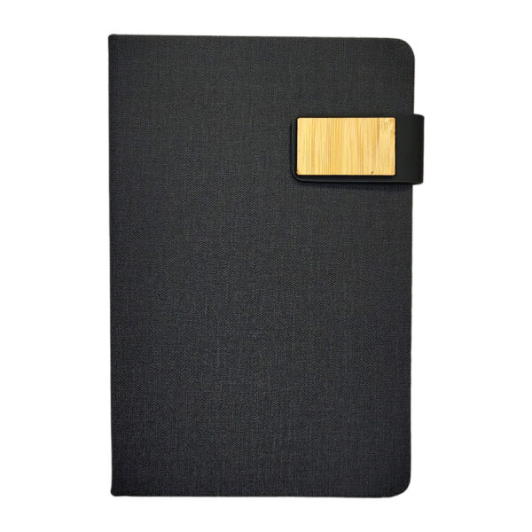 A5 Fabric Notebook with Bamboo Magnetic Enclosure & Pen Loop