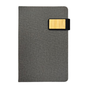 A5 Fabric Notebook with Bamboo Magnetic Enclosure & Pen Loop