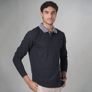Black-Cotton-Polo-Long-Sleeve-with-Collar-Contrast