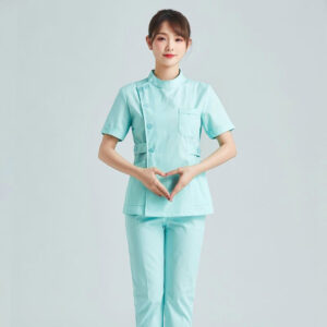 High Mandarin Neck Wrap-over Scrubs Light Green