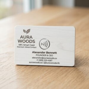 White Wood NFC Smart Business Card